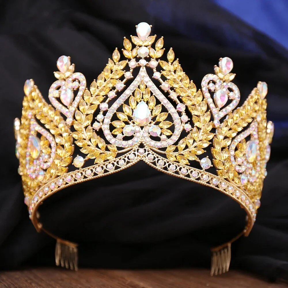 Queen of Spades, Gold Spade Crown, Champagne Crystal Crown, Prom Crown, XL Size - Picture 1 of 5